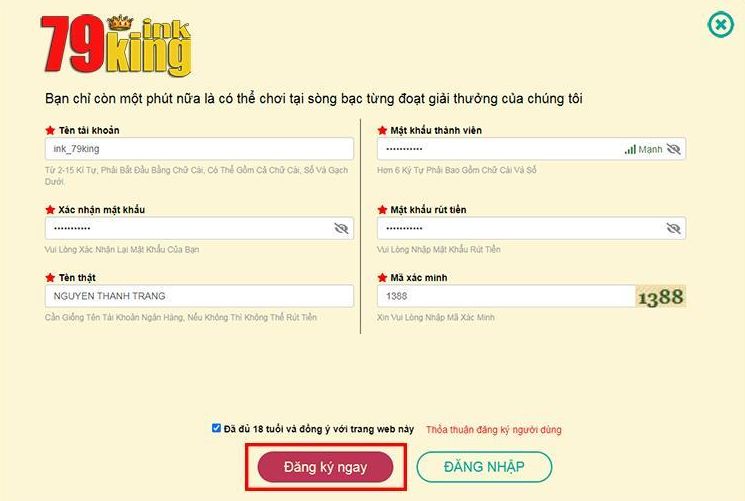 Đăng ký 79KING là một bước cần thiết để trở thành hội viên của nhà cái